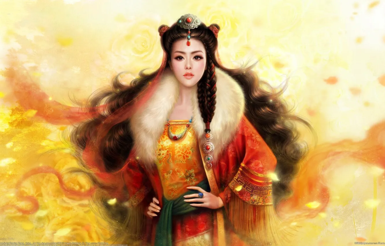 Photo wallpaper girl, decoration, hair, art, braid, Asian, ruoxing zhang