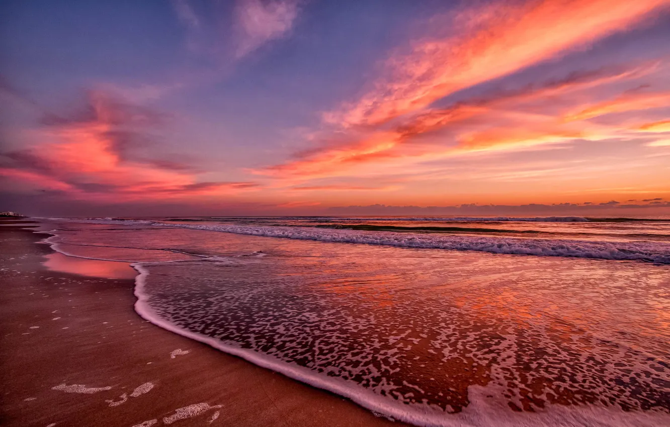 Photo wallpaper beach, the ocean, dawn, coast