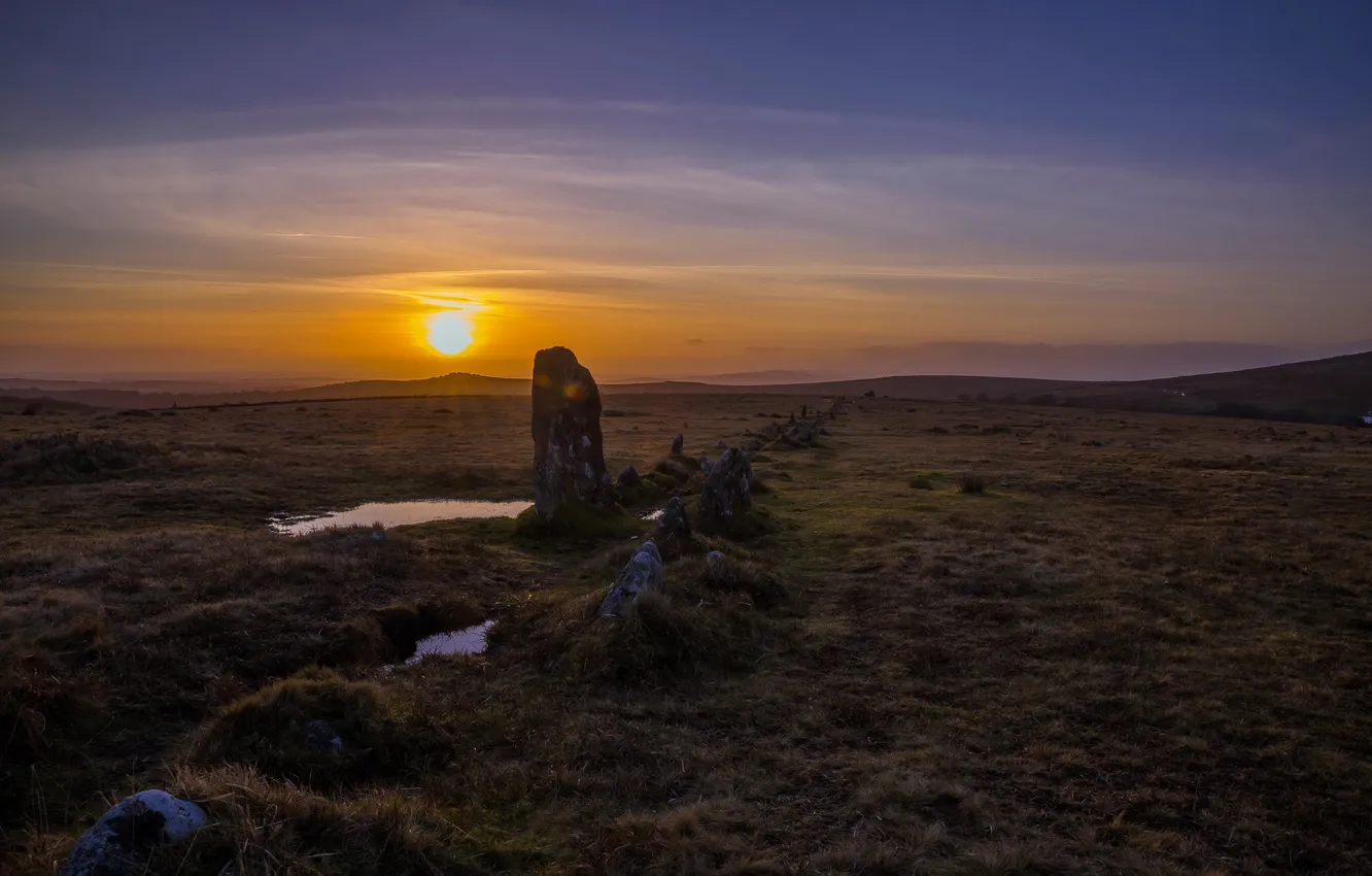 Photo wallpaper field, landscape, sunset