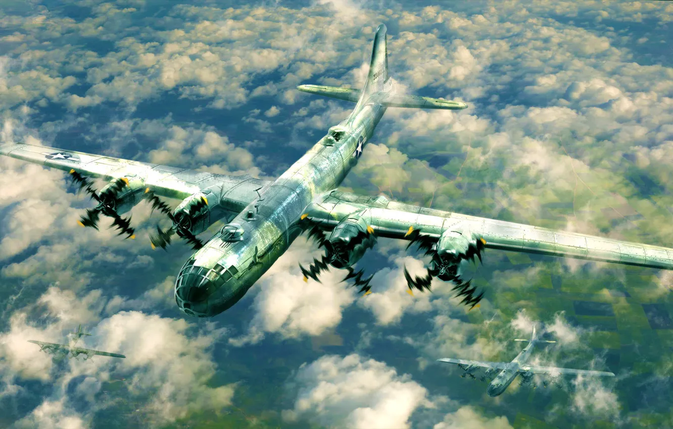 Photo wallpaper bomber, war, art, airplane, painting, Boeing B-29 Superfortress
