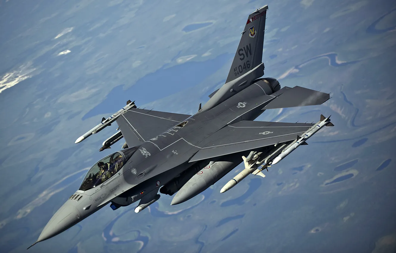 Photo wallpaper flight, fighter, American, F-16, Fighting Falcon, generation, multipurpose, fourth