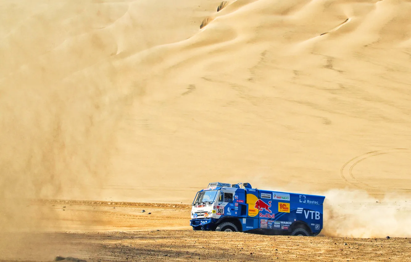 Photo wallpaper Sand, Auto, Truck, Race, Master, Russia, Kamaz, Rally