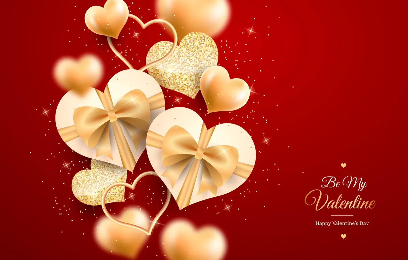 Photo wallpaper love, romance, heart, hearts, golden, love, Valentine's day, romantic