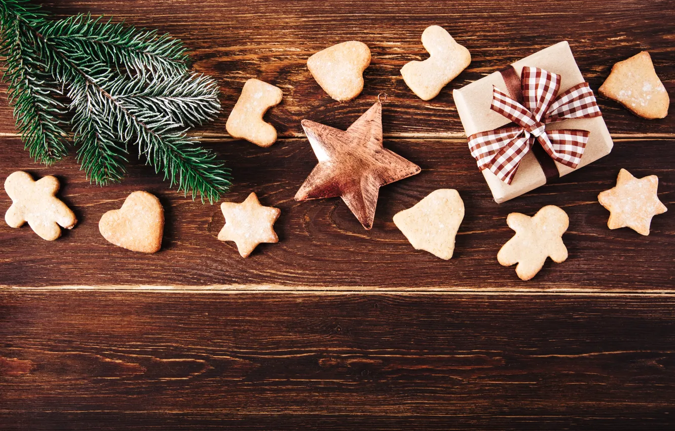 Photo wallpaper gift, tree, new year, cookies, Christmas, Christmas, wood, New Year