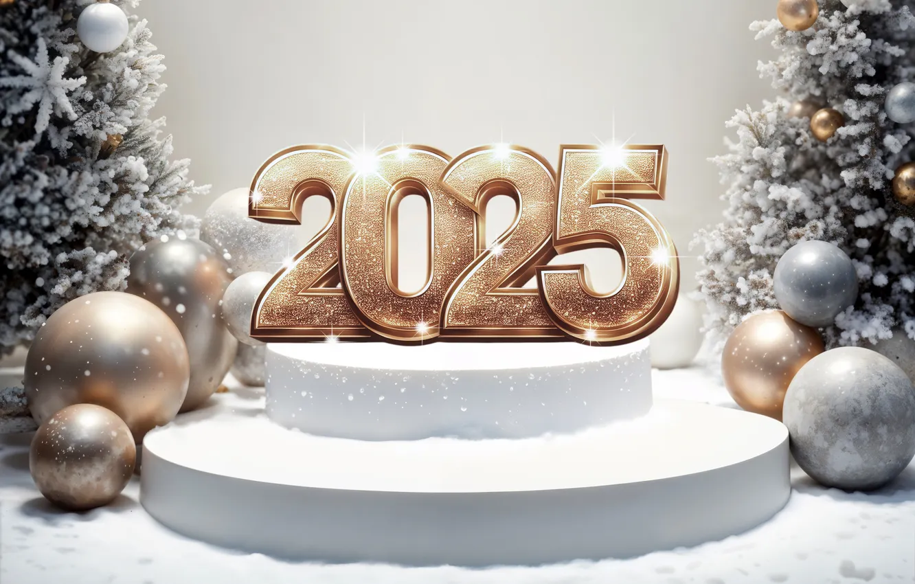 Photo wallpaper snow, decoration, figures, New year, golden, new year, winter, snow