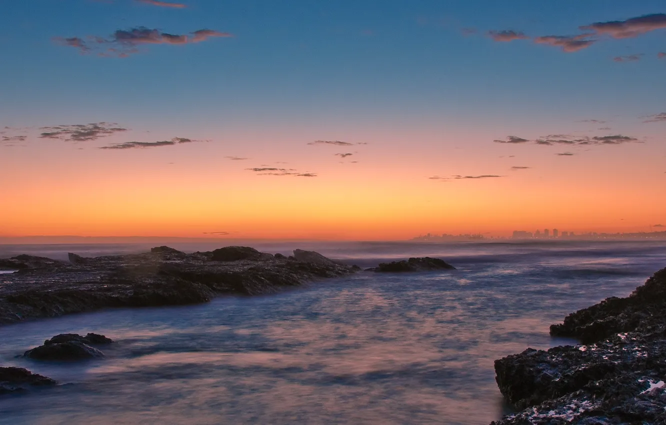Photo wallpaper water, sunset, stones, shore, 158