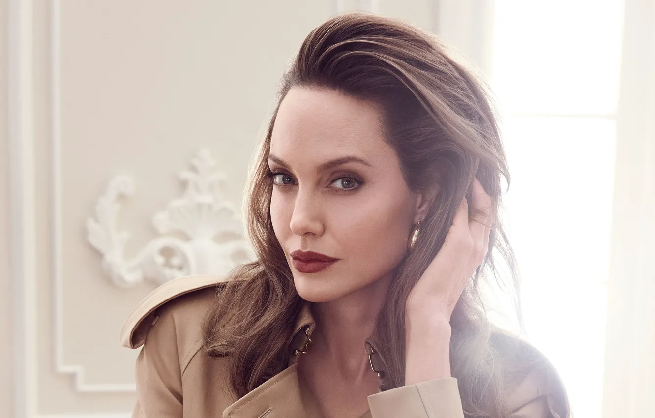 Photo wallpaper look, light, face, woman, hair, actress, Angelina Jolie, lips