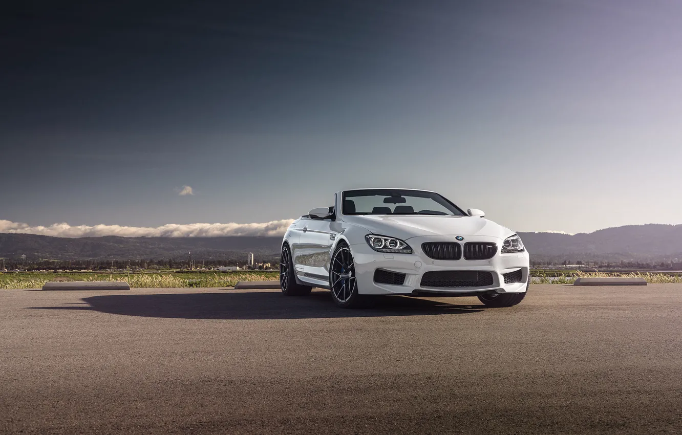 Photo wallpaper BMW, Sky, Front, White, Forged, Convertible, Wheels, Strasse