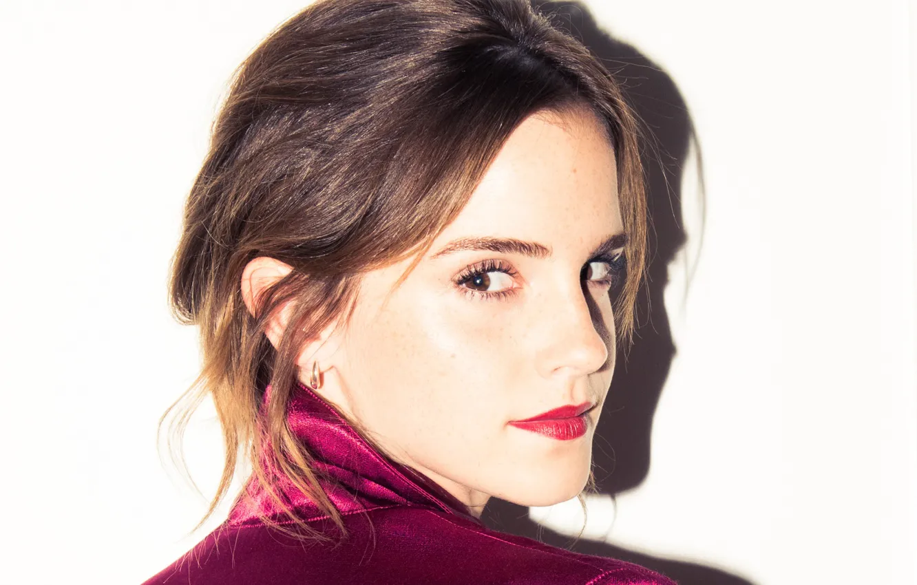 Photo wallpaper Look, Lips, Face, Eyes, Emma Watson, Emma Watson, White, background