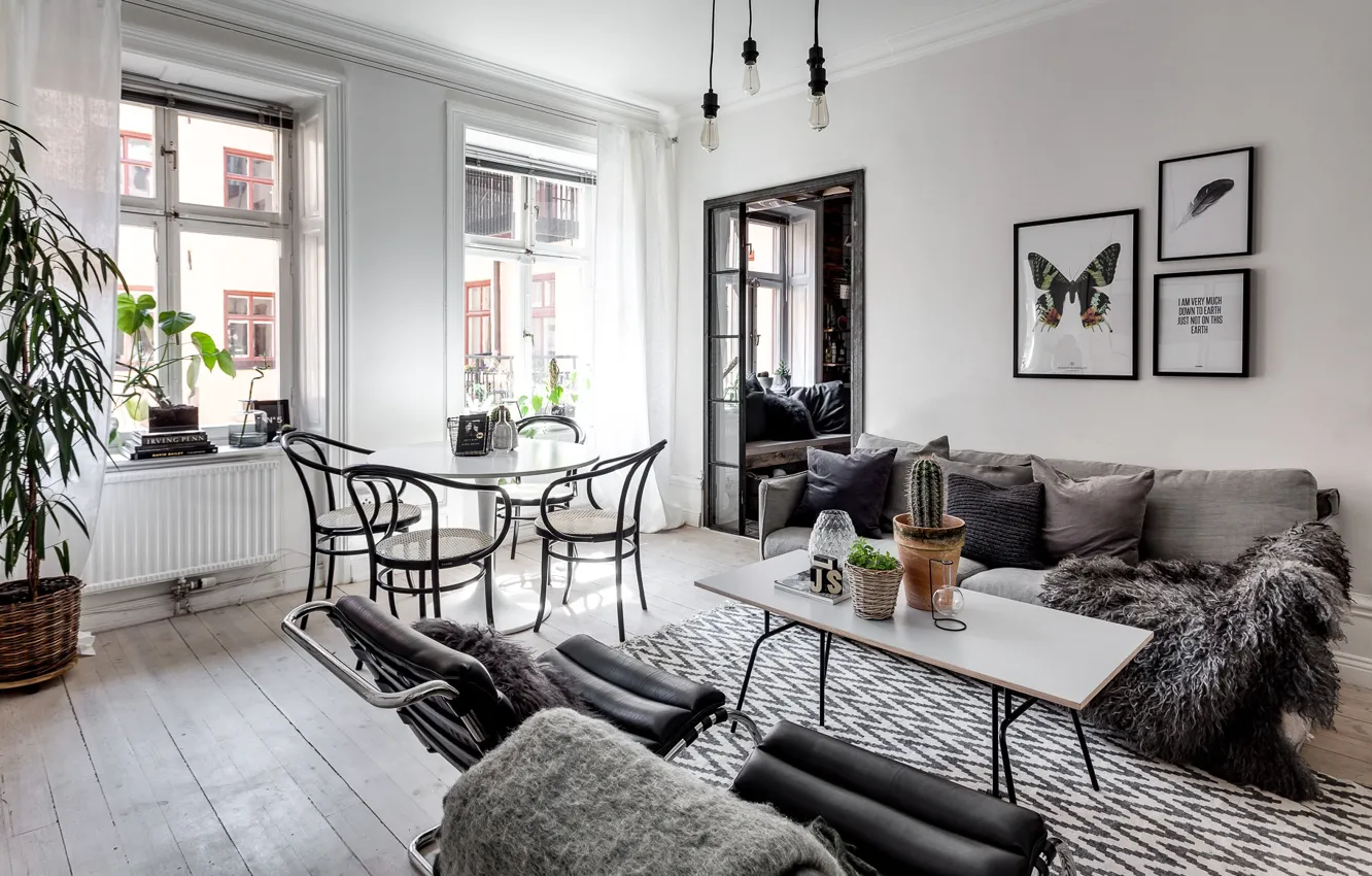 Photo wallpaper interior, living room, dining room, Scandinavian style