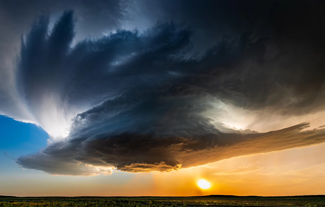 Photo wallpaper storm, desert, landscape, nature, sunset, clouds, Texas, North America