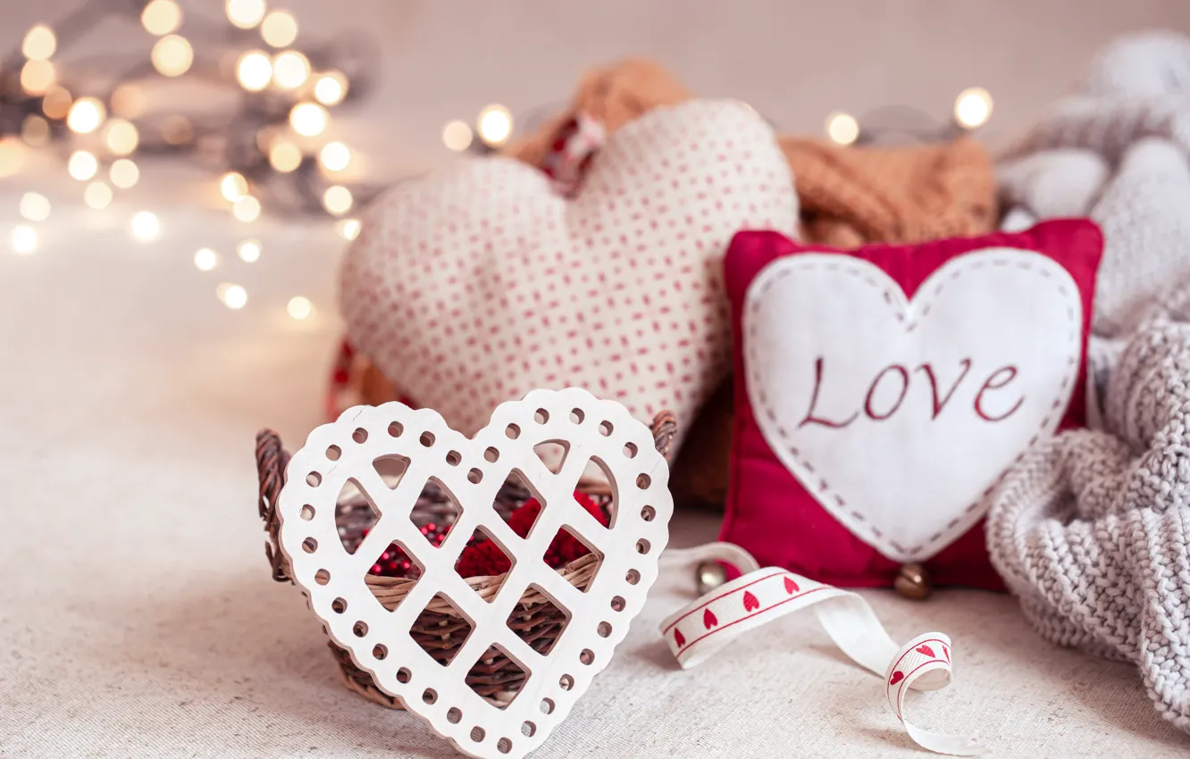 Photo wallpaper love, flowers, red, heart, roses, bouquet, hearts, Valentine's day