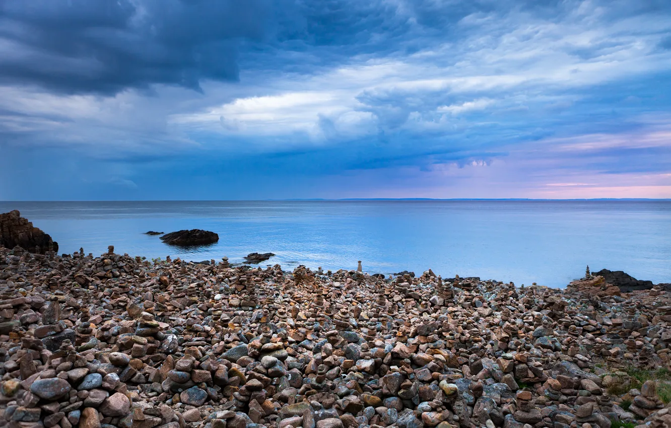 Photo wallpaper sea, stones, coast, Sweden, Sweden