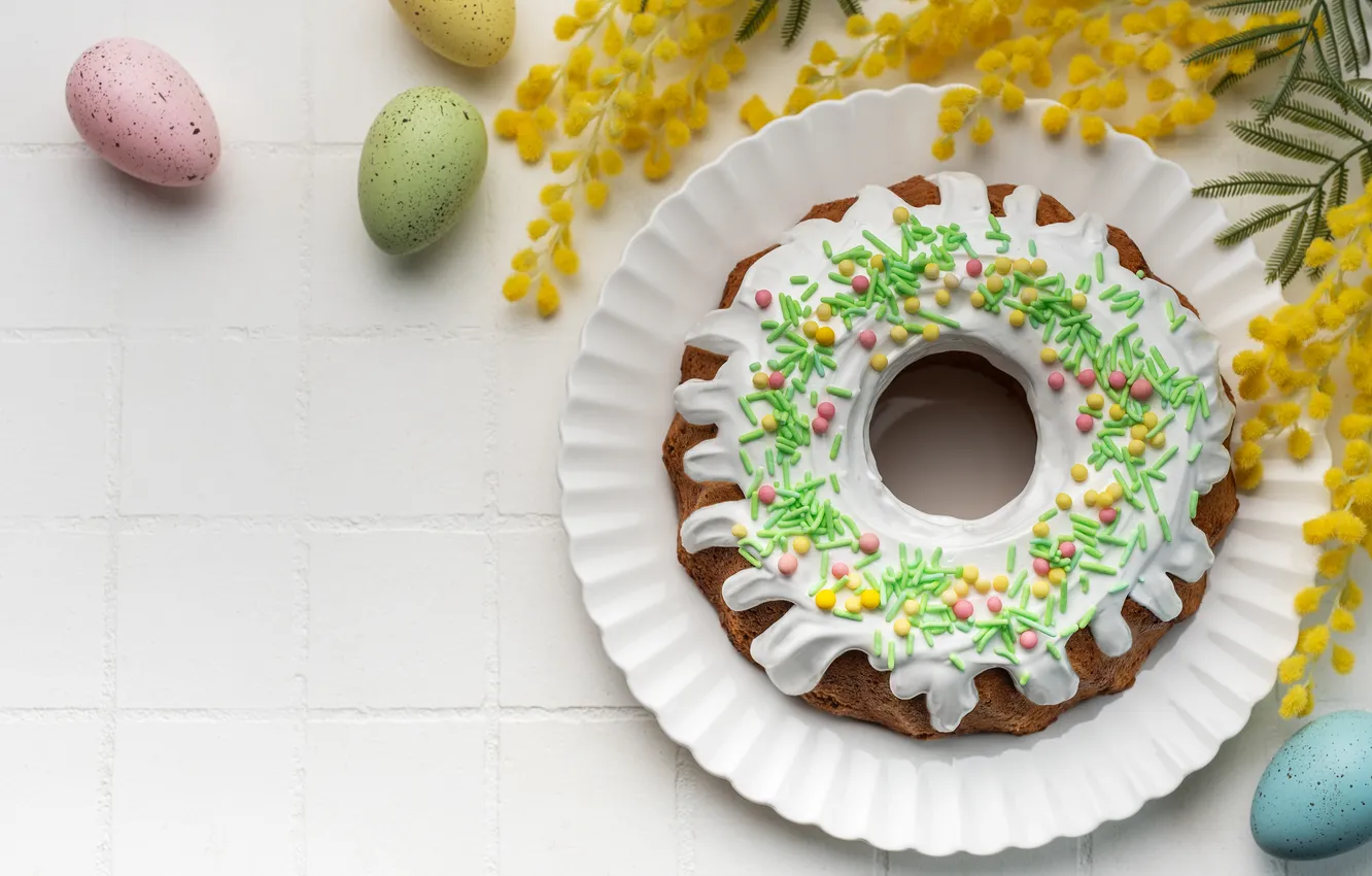 Photo wallpaper flowers, eggs, spring, colorful, Easter, cake, cake, flowers