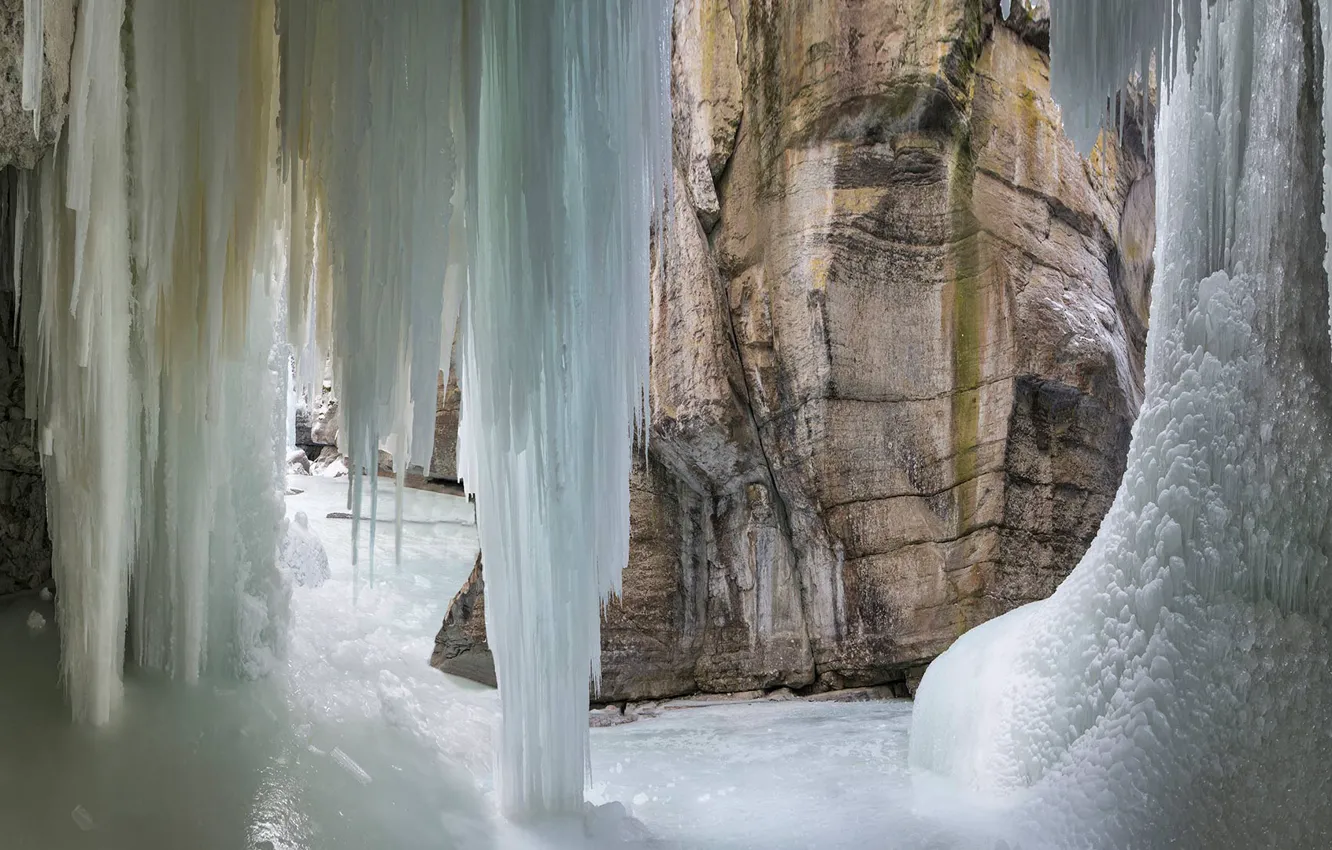 Photo wallpaper Canada, Albert, Jasper national Park, frozen waterfall