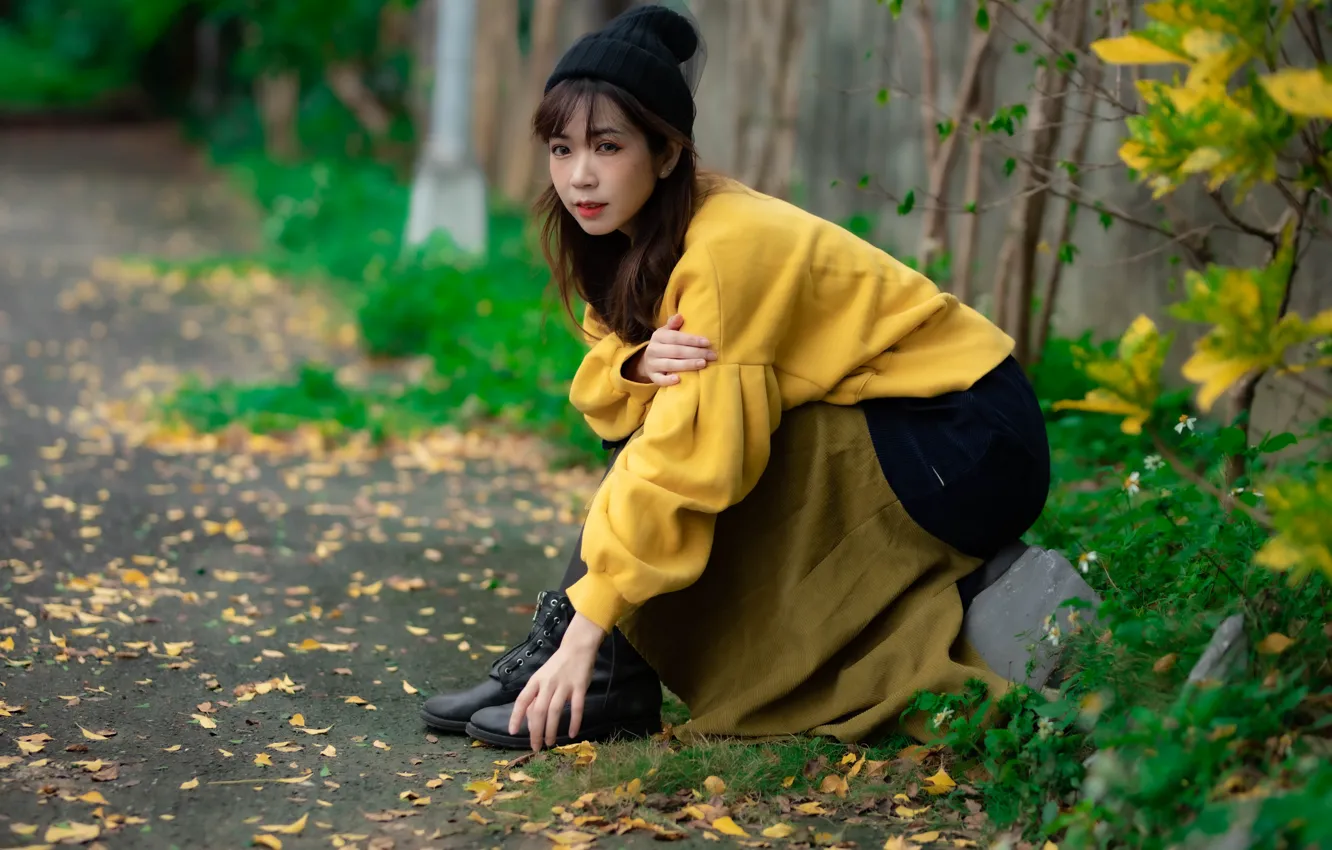 Photo wallpaper pose, Asian, cap