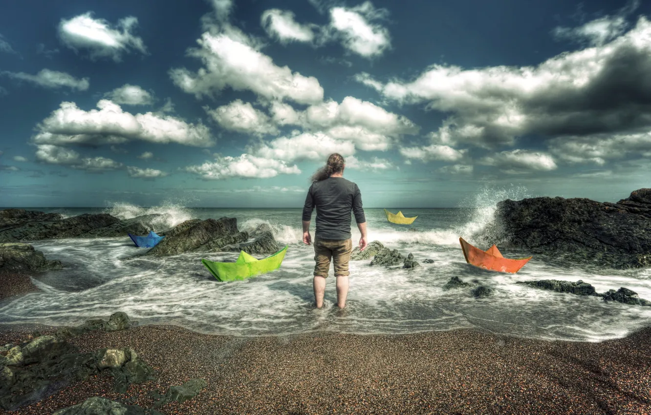 Photo wallpaper sea, people, boat