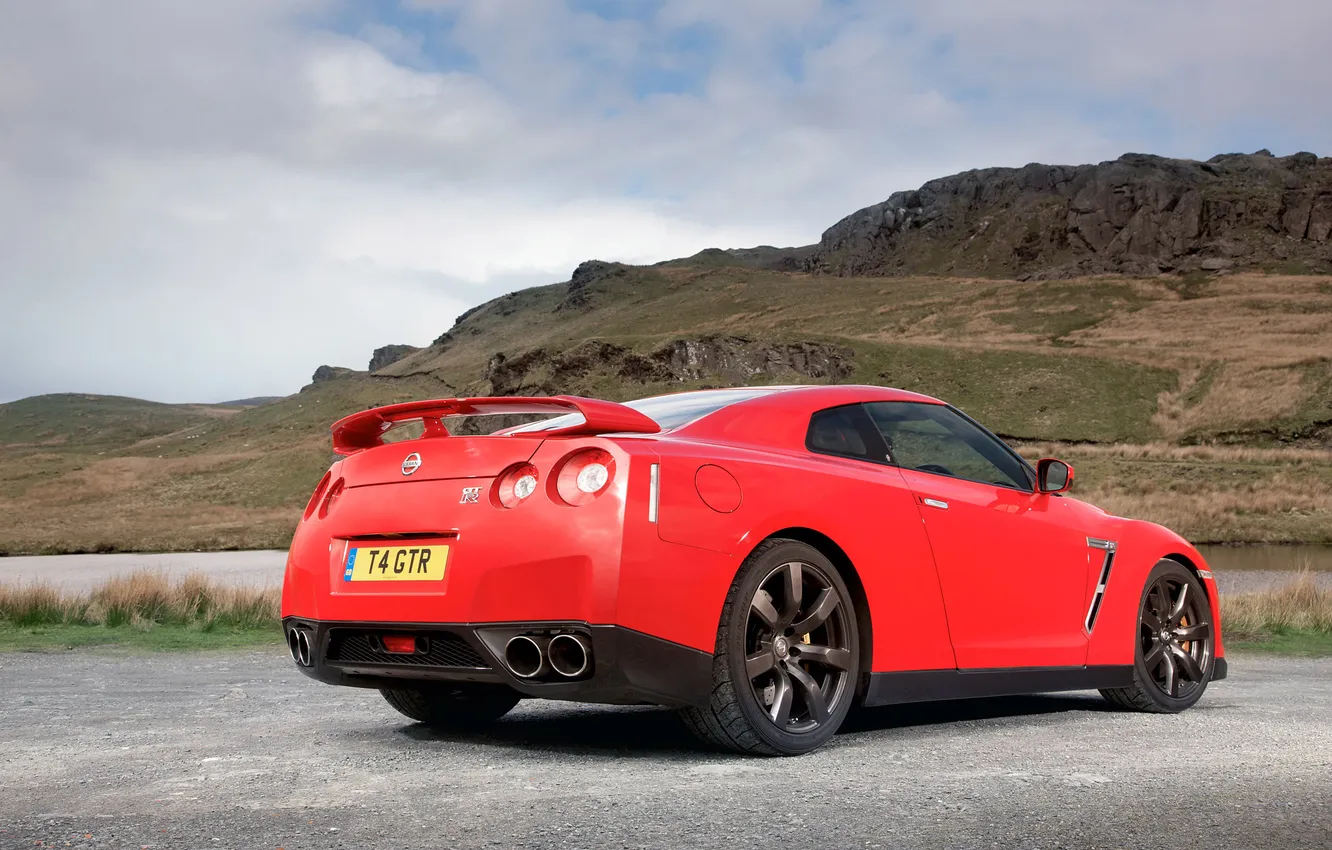 Photo wallpaper red, rocks, Nissan, GT-R