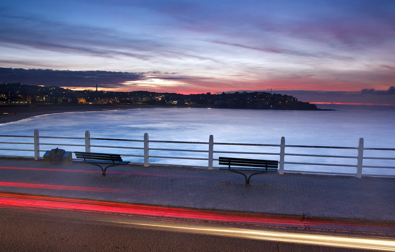 Photo wallpaper sea, night, the city, street