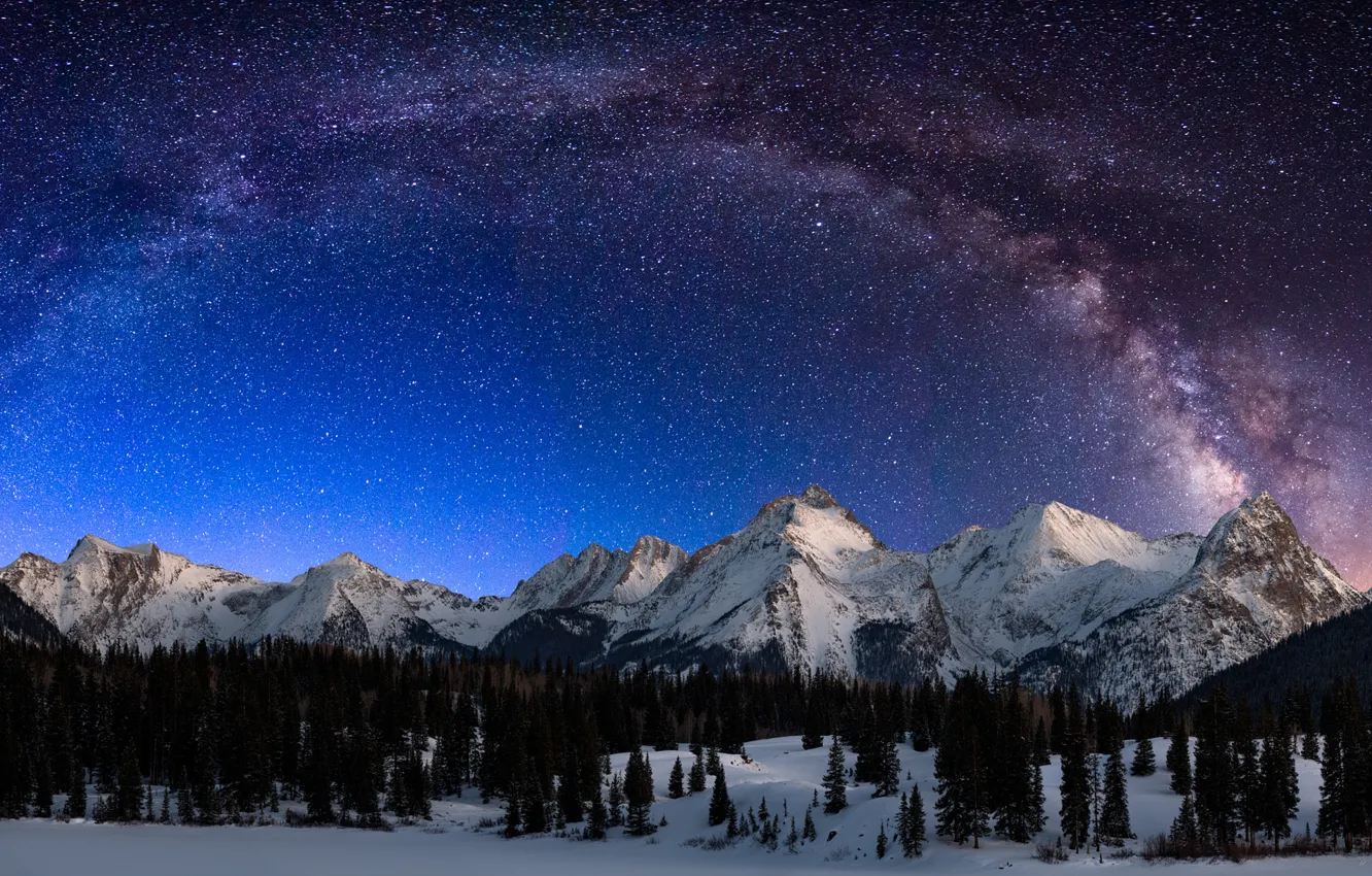 Photo wallpaper Landscape, Night, Snow, San, Milky Way, Mountains, Durango, Garfield