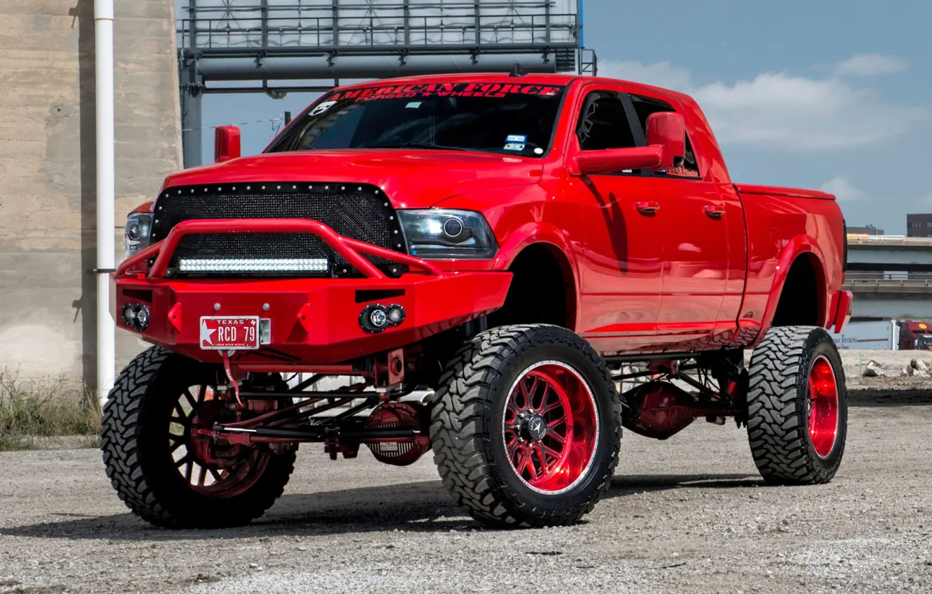 Photo wallpaper Dodge, Red, Truck, Ram, Pick up, Off road