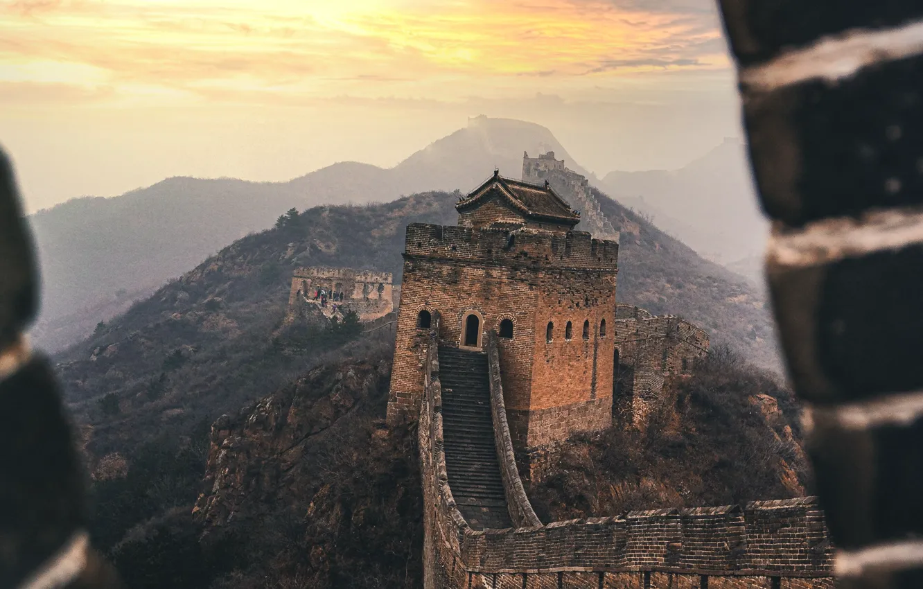 Photo wallpaper mountains, wall, China, defense, the great wall of China