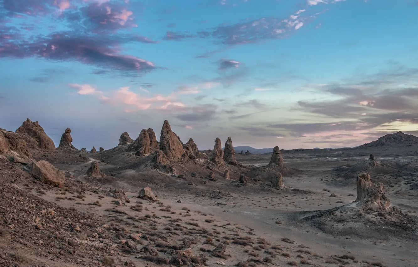 Photo wallpaper the sky, clouds, nature, rocks, CA, Trona Pinnacles, USA
