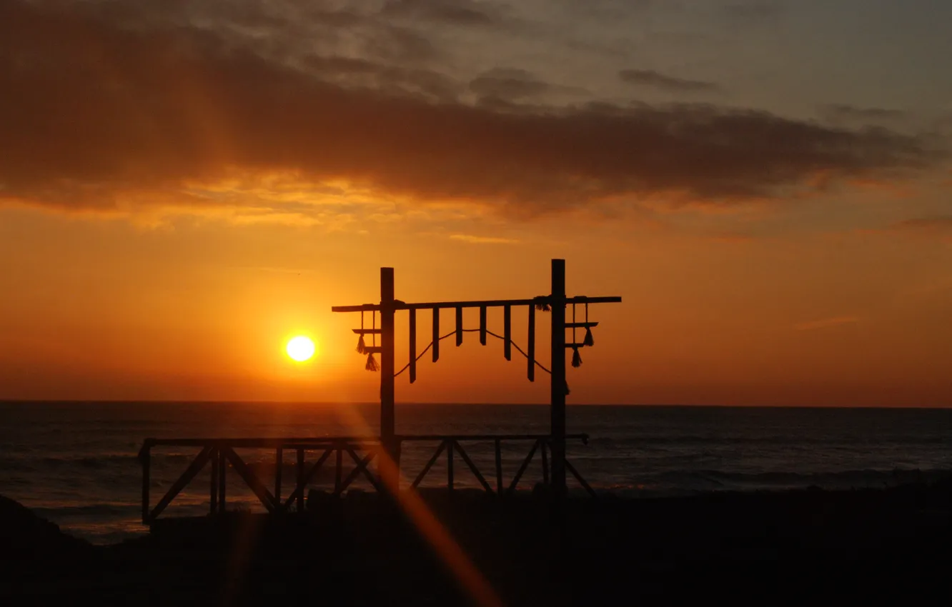 Photo wallpaper the sun, dawn, morning, arch, totem