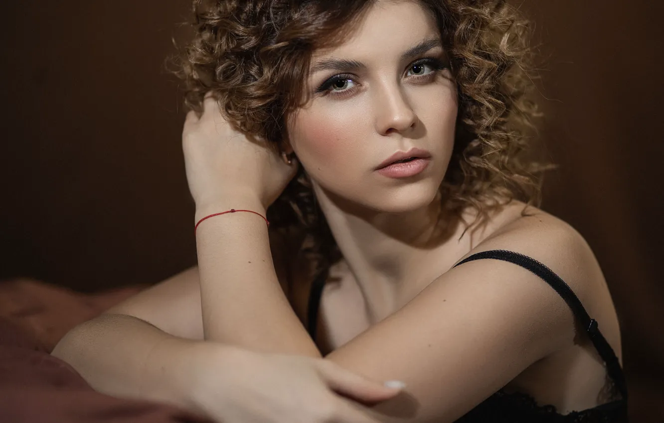 Photo wallpaper look, girl, portrait, brown hair, curls, straps, Vladimir Vasiliev