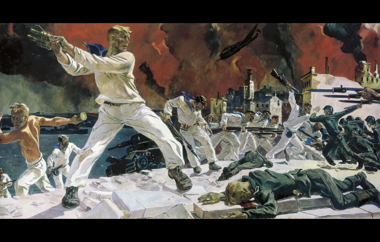 Photo wallpaper picture, battle, heroism, A. Deineka, melee, courage, Defense Of Sevastopol