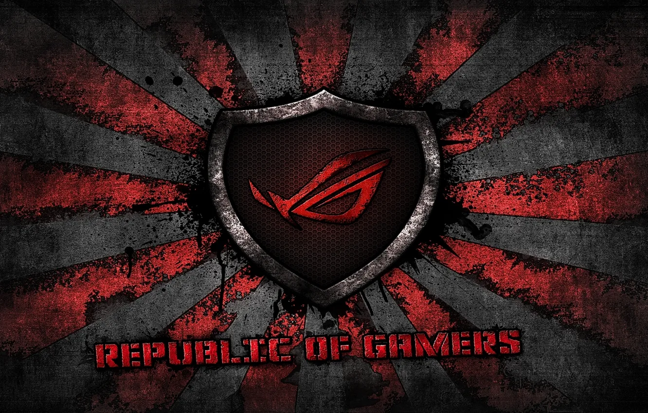 Photo wallpaper red, logo, grey, background, brand, asus, rog, republic of gamers