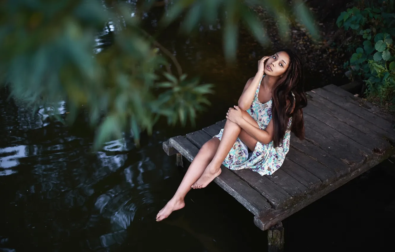 Photo wallpaper nature, river, dress, mulatto, Justina