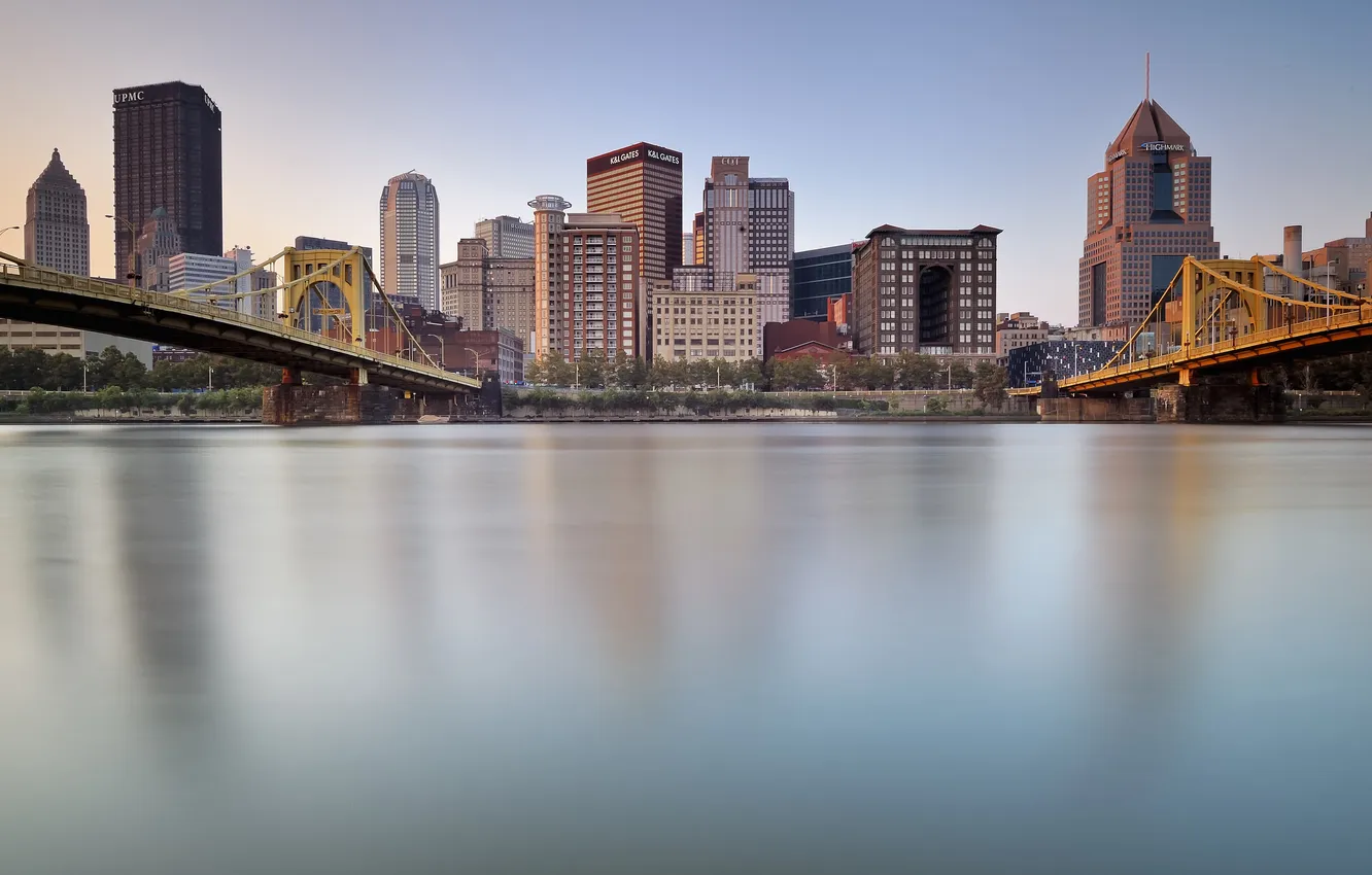 Photo wallpaper the city, home, bridges, Pittsburgh