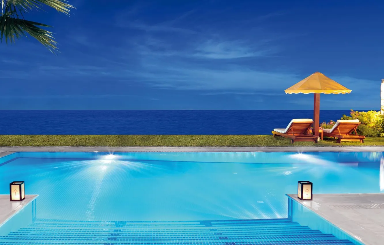 Photo wallpaper the ocean, the evening, pool