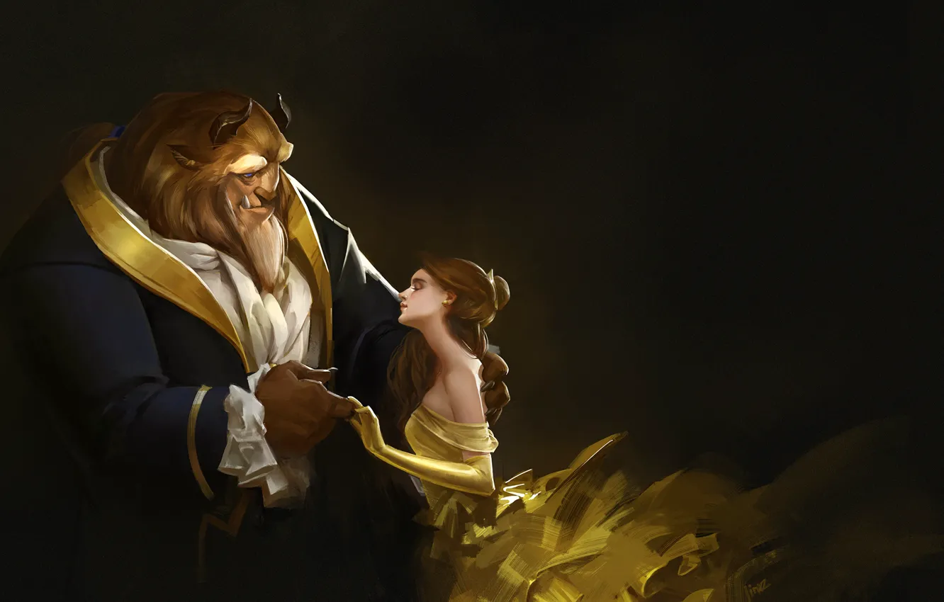 Photo wallpaper girl, dance, dress, art, Beauty and the Beast, Beauty and the beast