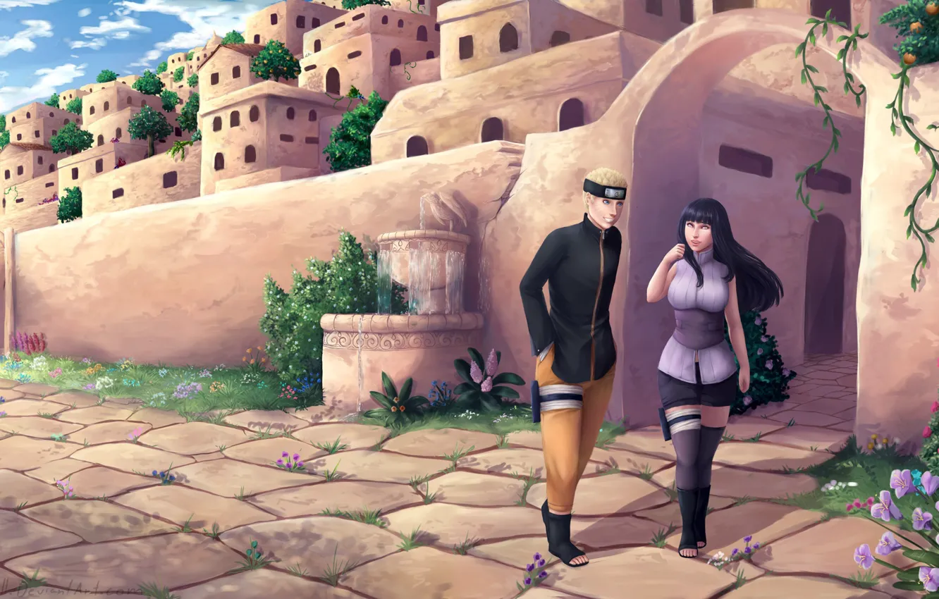 Photo wallpaper the city, Naruto, Uzumaki Naruto, Naruto the Last Movie, Hyuuga HInata, by Larissa Saarinen