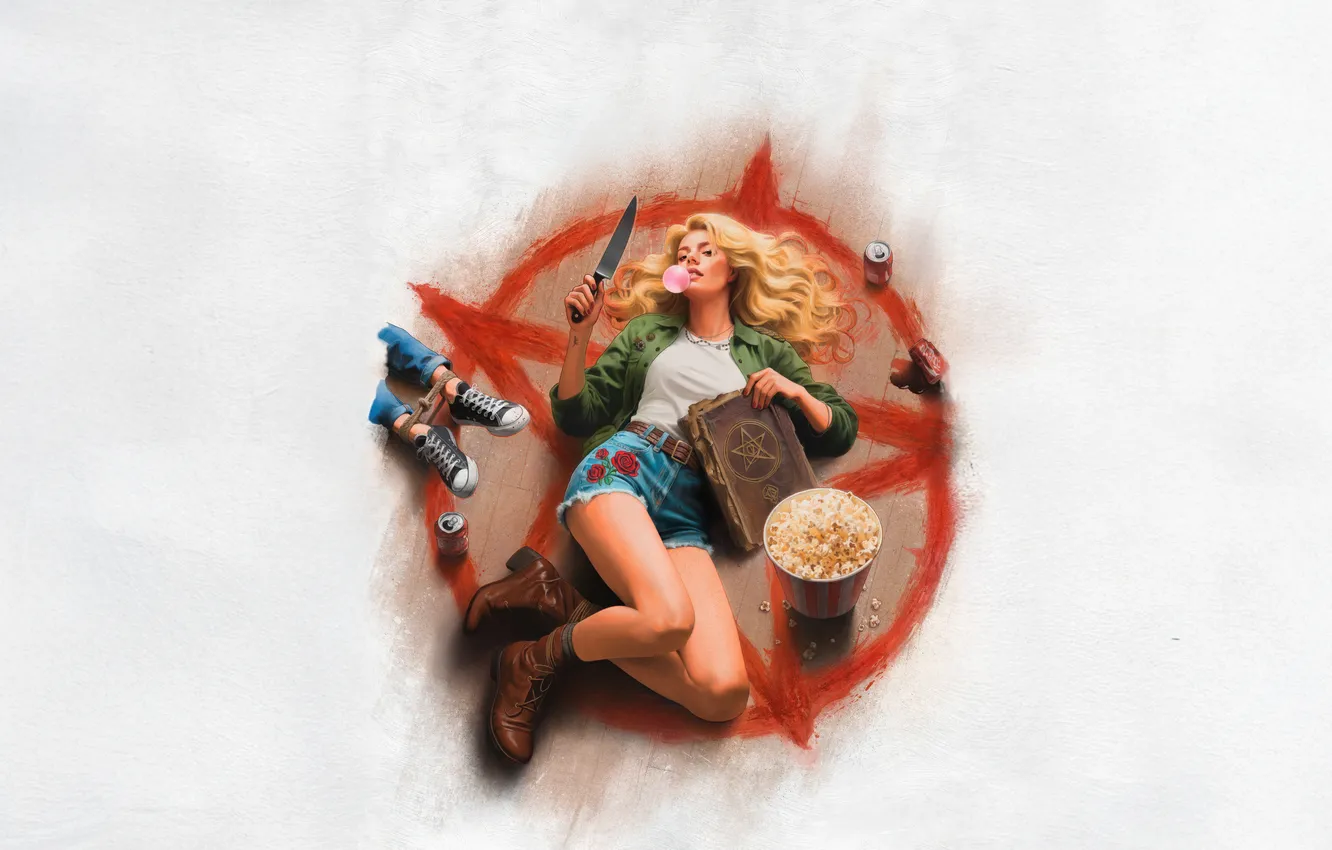 Photo wallpaper girl, Enchanted, Spellbook