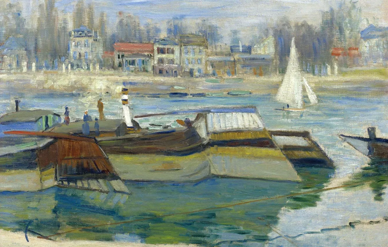 Photo wallpaper the city, river, picture, Claude Monet, The Seine at Asnières