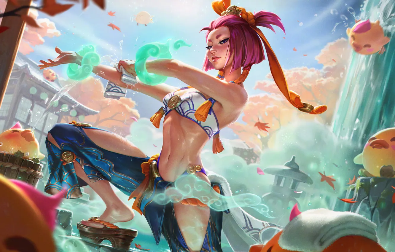 Photo wallpaper short hair, belly, closed mouth, video game girls, video game characters, Spirit Blossom (League of …