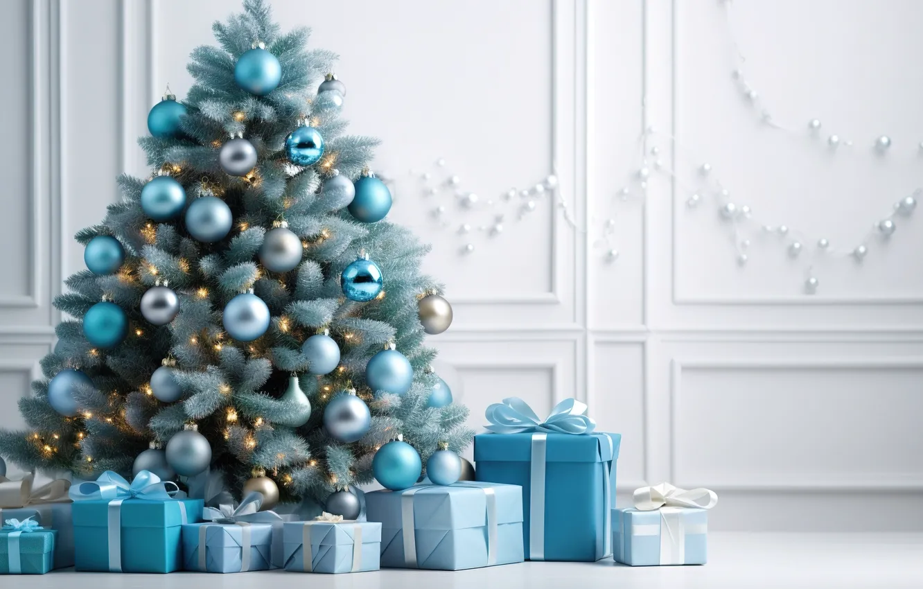 Photo wallpaper decoration, balls, tree, New Year, Christmas, gifts, new year, Christmas