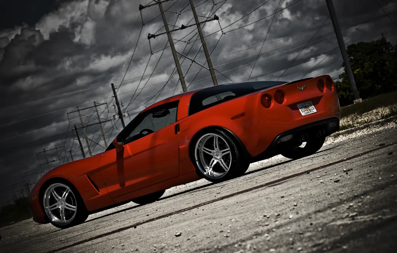Photo wallpaper the sky, red, clouds, Z06, Corvette, Chevrolet, red, Chevrolet