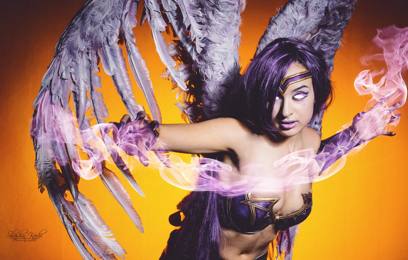 Photo wallpaper girl, magic, wings, costume, cosplay, League of Legends, LoL, Morgana