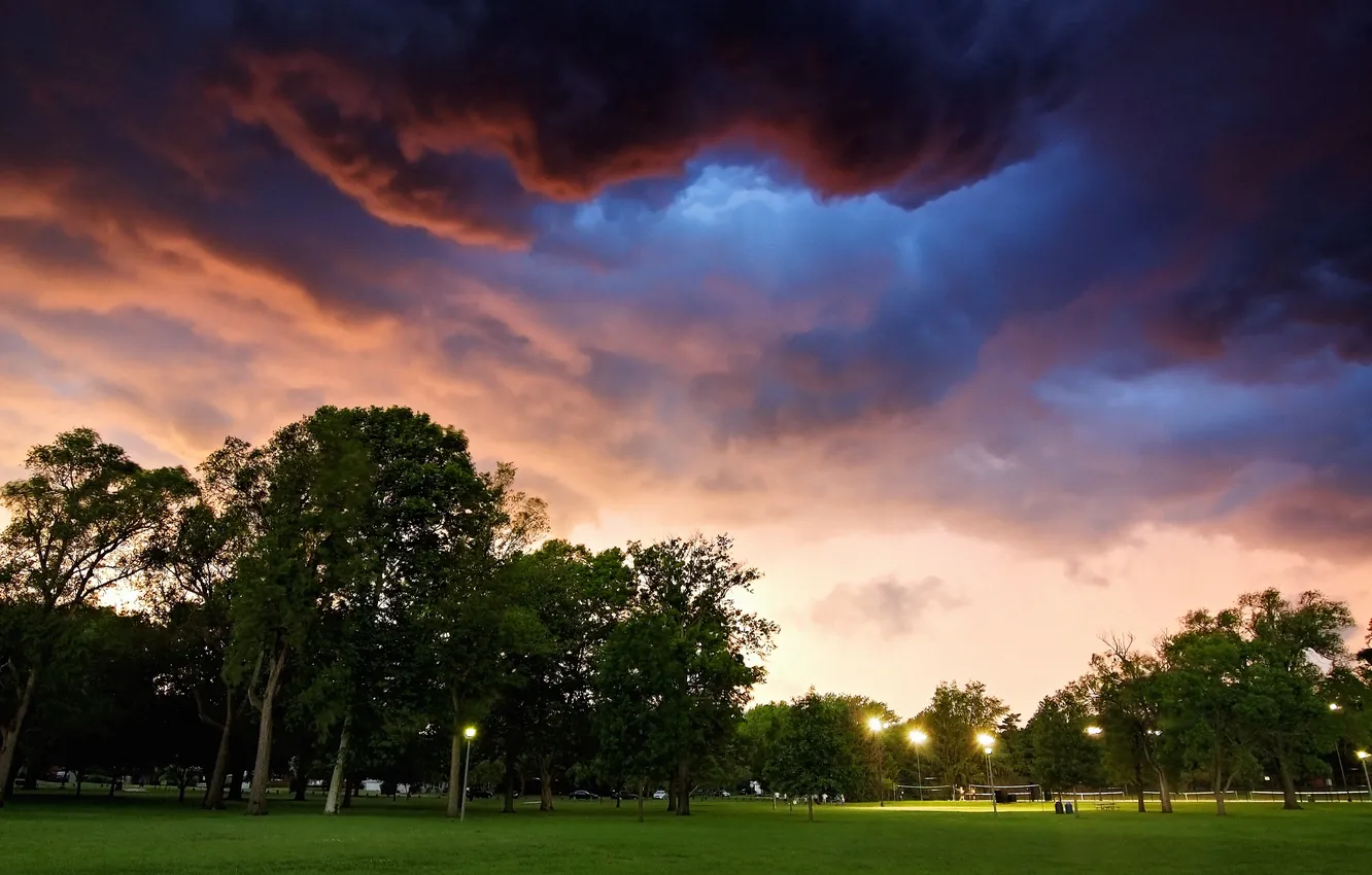 Photo wallpaper clouds, Park, the evening, lights