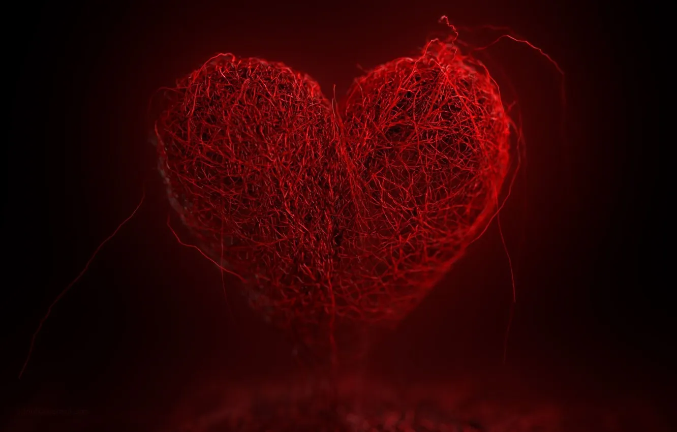 Photo wallpaper red, heart, thread