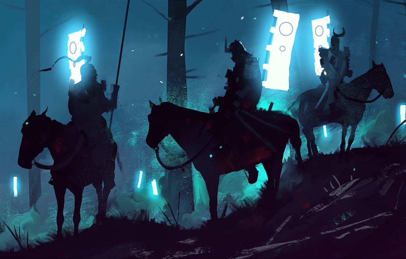 Photo wallpaper forest, night, war, art, samurai, Concept Art, Characters, Dominik Mayer