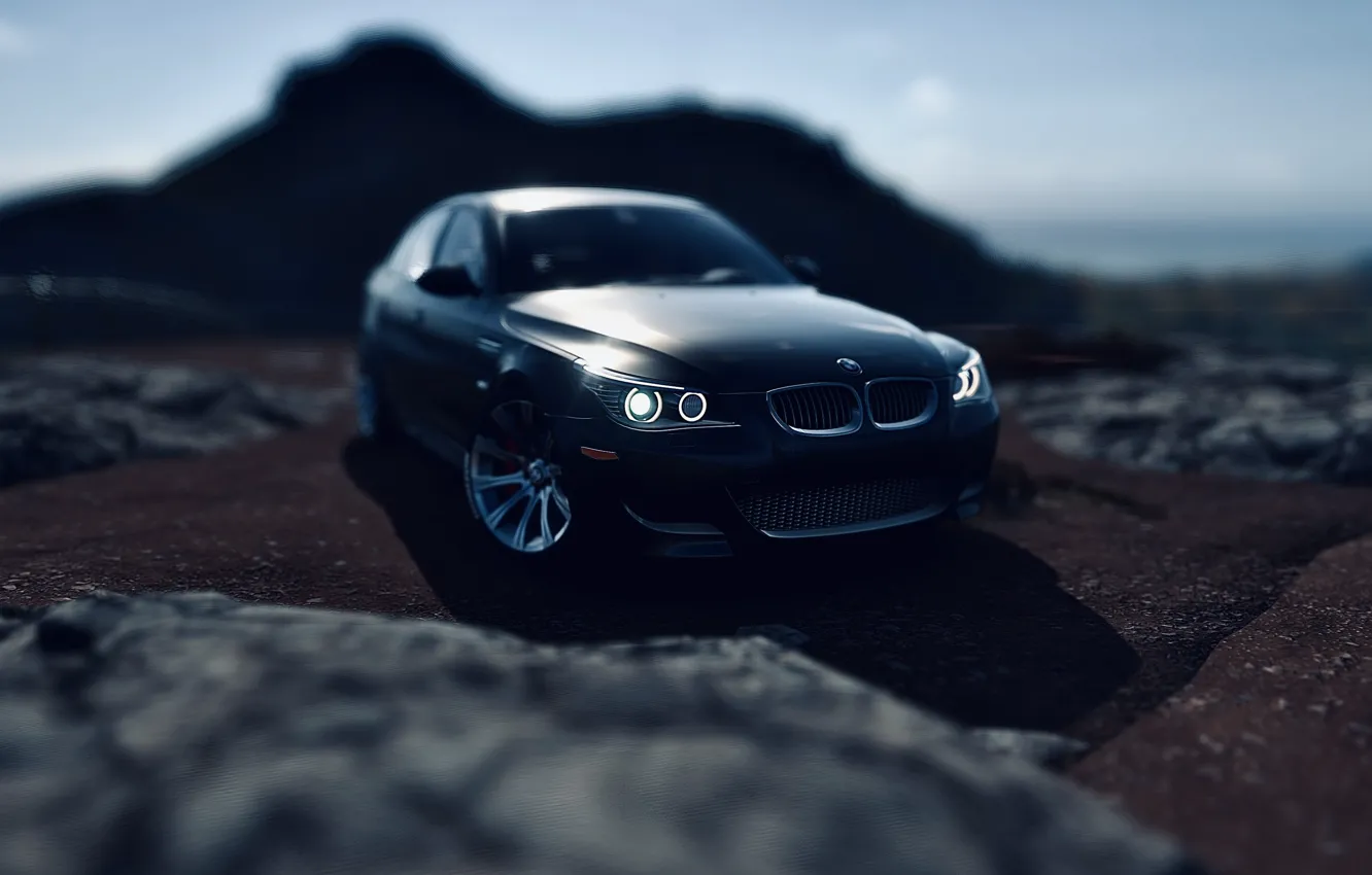Photo wallpaper HDR, BMW, game, sky, ocean, clouds, rocks, sunlight