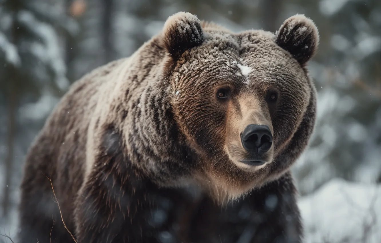 Photo wallpaper winter, face, snow, bear, digital art, AI art, The Art of Artificial Intelligence, neural network