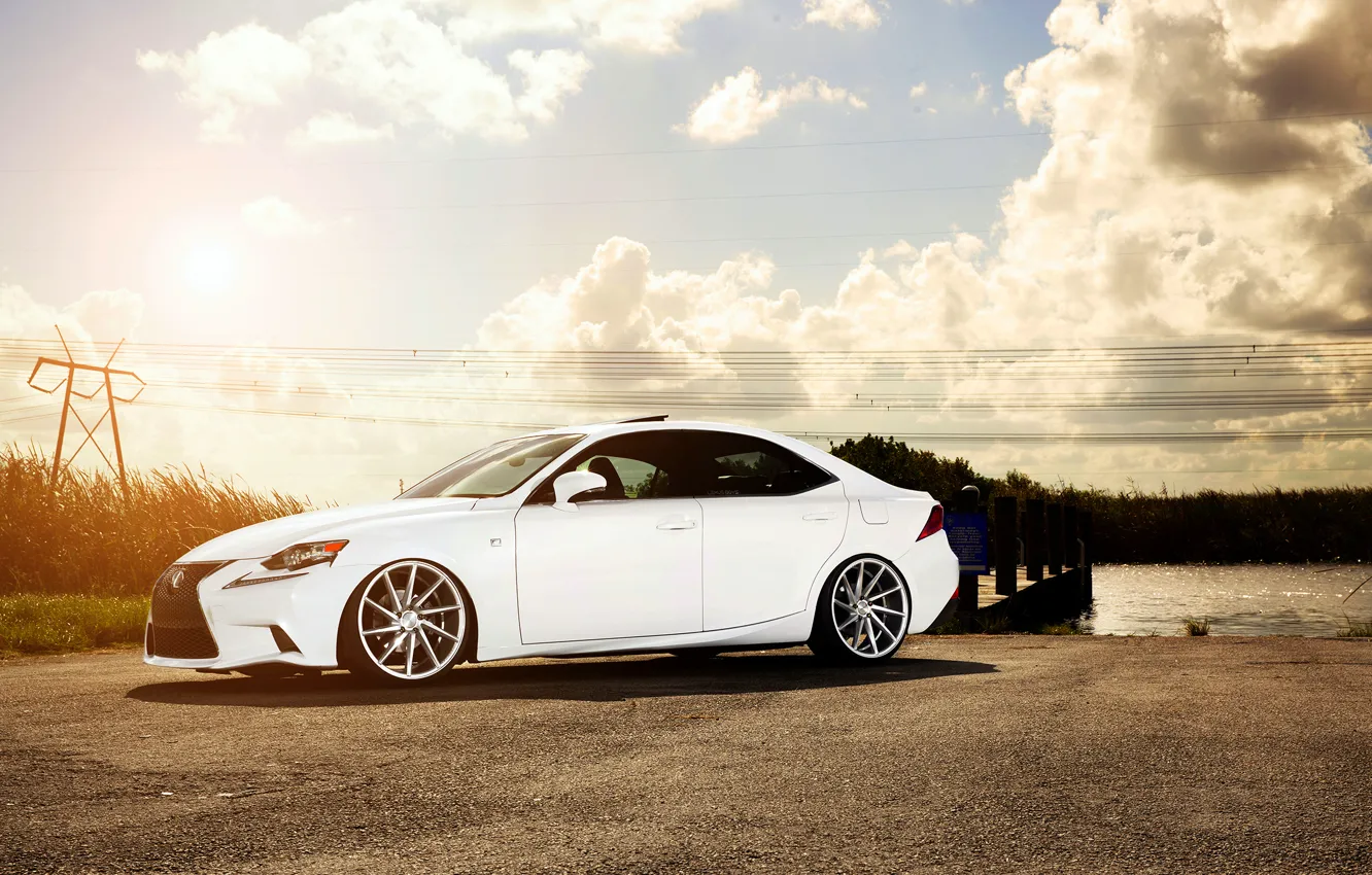 Photo wallpaper Lexus, white, vossen wheels, frontside, IS F-sport