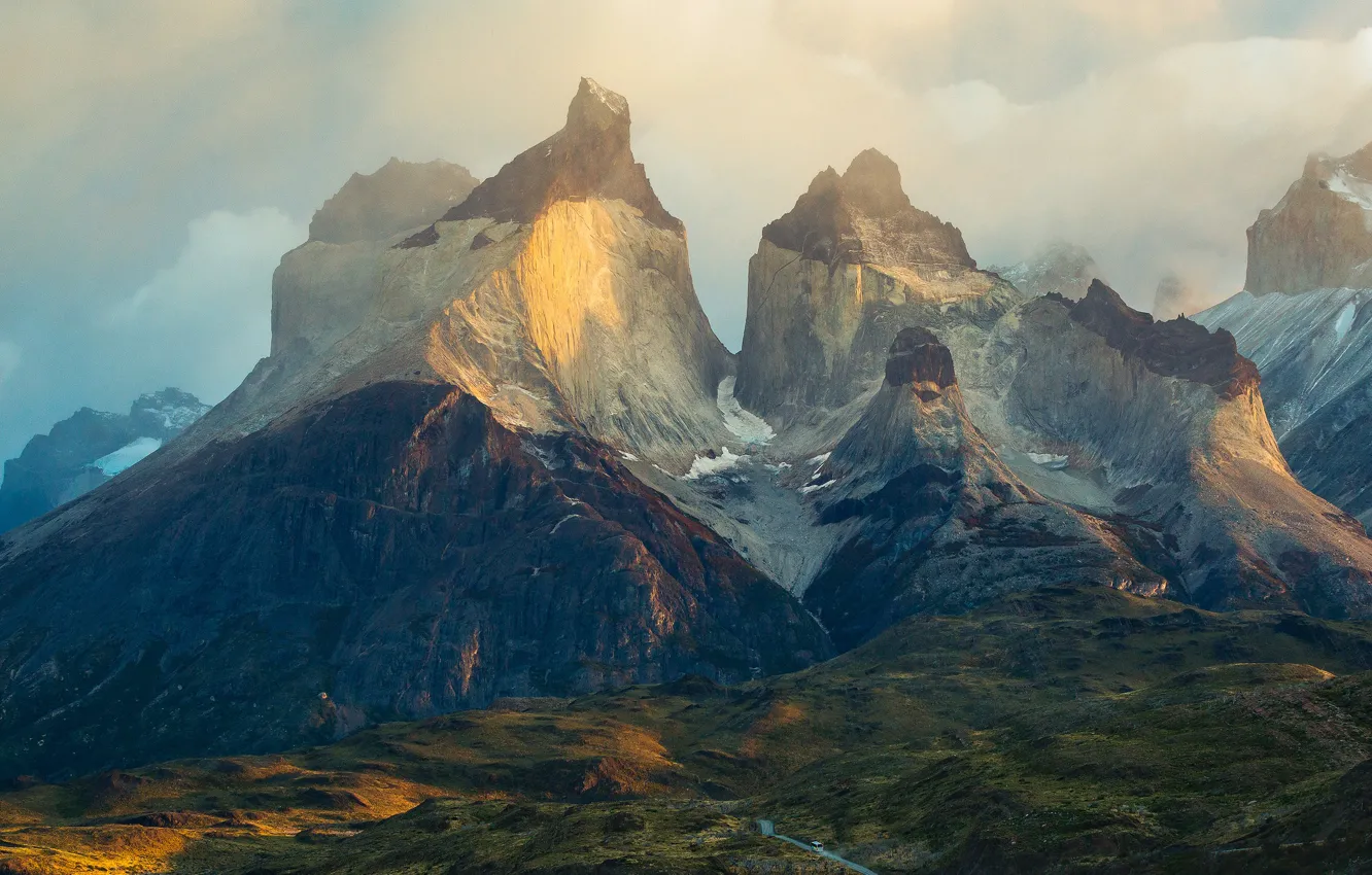 Photo wallpaper clouds, mountains, Chile, Magallanes