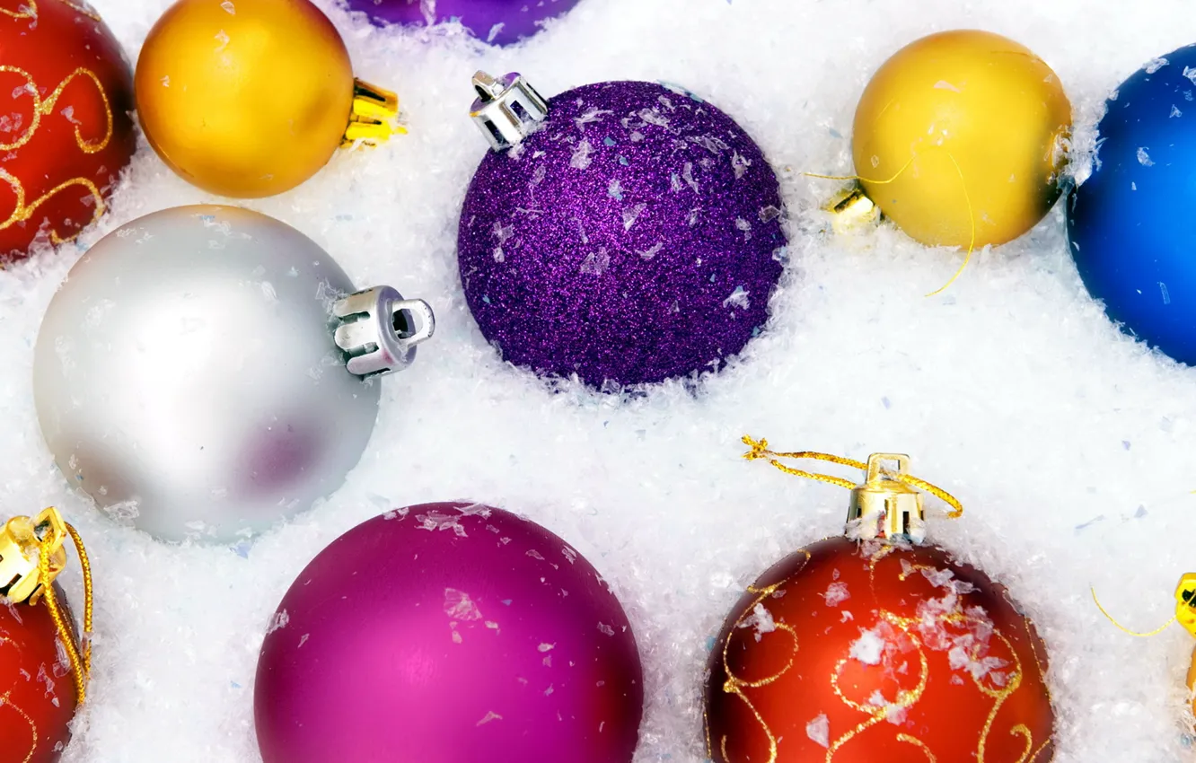 Photo wallpaper balls, snow, toy, new year, New Year